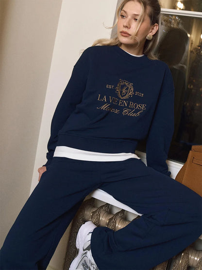 Bornladies Embroidered Hoodie Pants 2-piece Set Autumn New Casual Pants Women's O-neck Pullover Hoodie Suit.