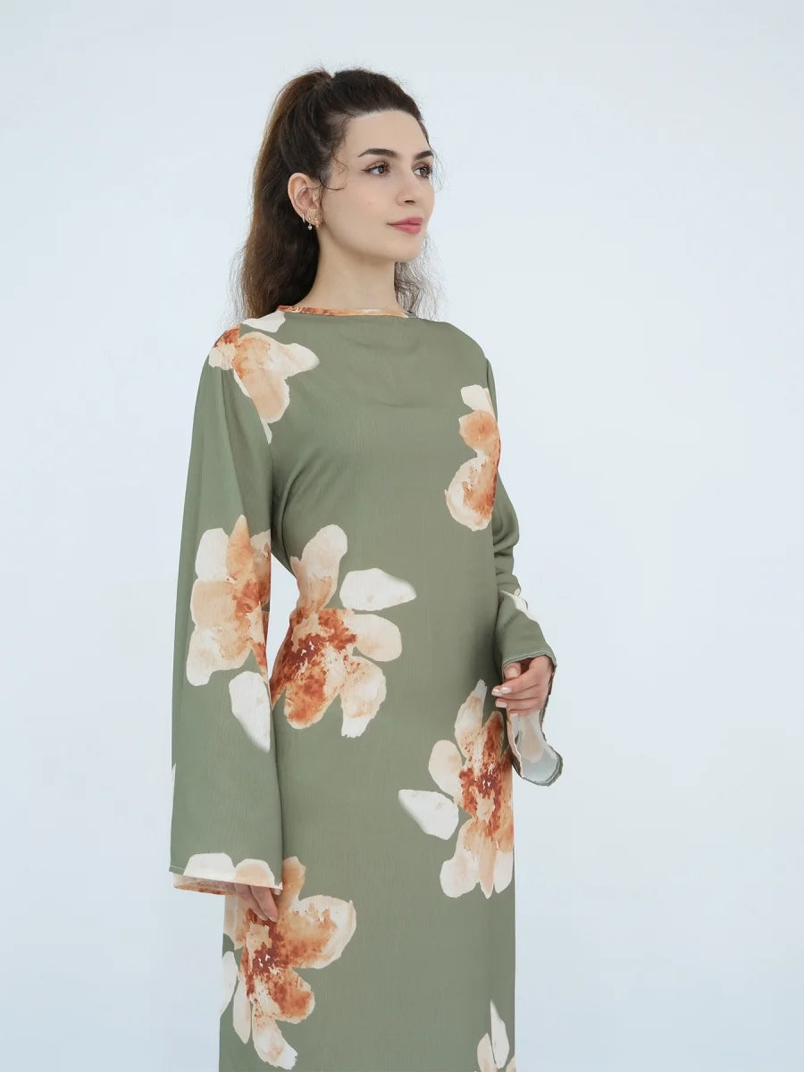 Muslim Women Dubai Abaya luxury Flower Print Long Dress Kaftan Ramadan Robe Femme african Maxi dresses Islam Clothing Kebaya.
