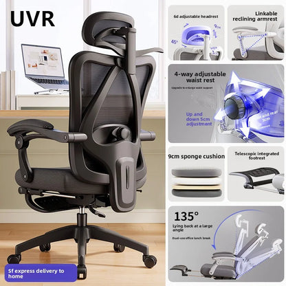 UVR Gaming-Computerstuhl, ergonomisches Design, Sessel, bequemer Mesh-Personenstuhl, Feldverstellbarer Drehstuhl, Bürostuhl
