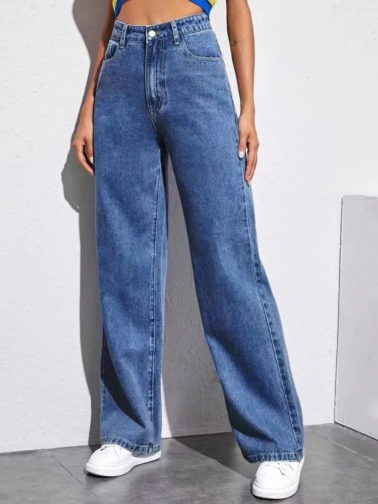 High Waist Straight Leg High Waist Jeans Women's Fashion Autumn 2025 New Style Cross-Border Wish Straight Leg Jeans.