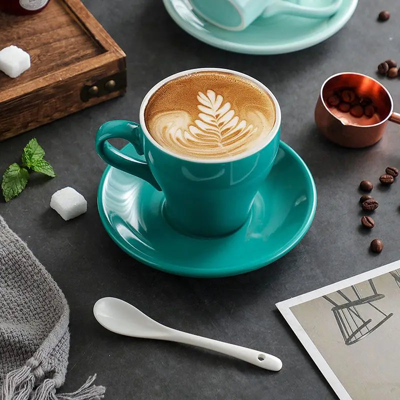 Thickened Ceramic Coffee Cup Set 80ML Italian Espresso Cup Plate Small Cup Colorful with Plate Spoon Drinkware.