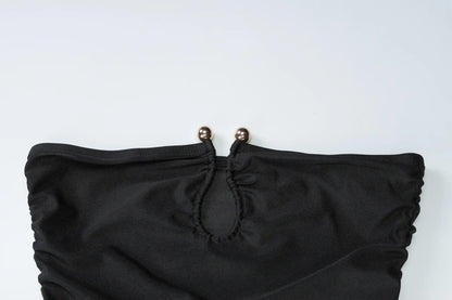 Dulzura ärmelloses, trägerloses, plissiertes Maxikleid mit Knopf, sexy, elegantes langes Kleid für Damen, Party, Club, Büro, Frühling und Sommer.