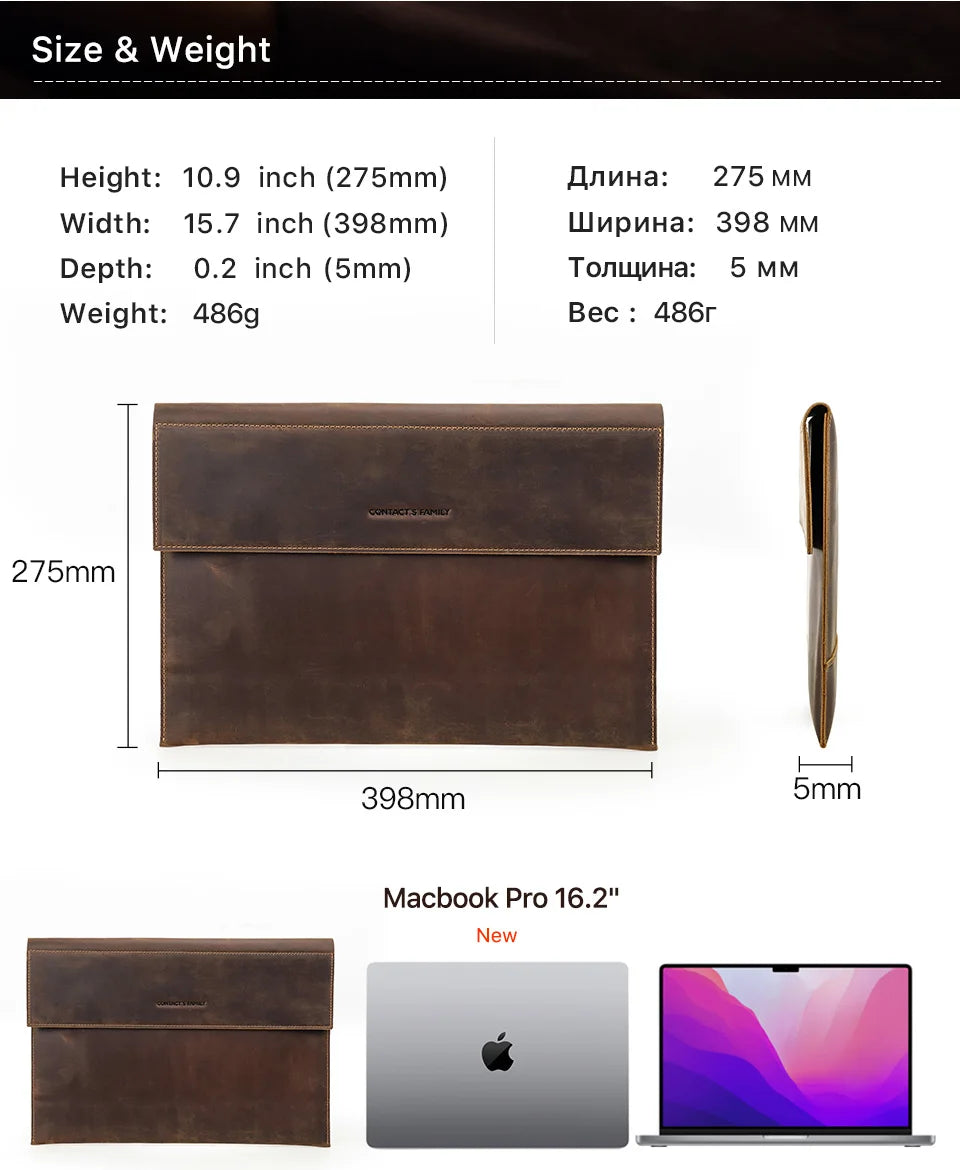 Genuine Leather Laptop Case For Macbook Air 13 M1 M2 M3 M4 Macbook Pro 14 15 16 Sleeve Cover Men Notebook Computer Carrying Bag.