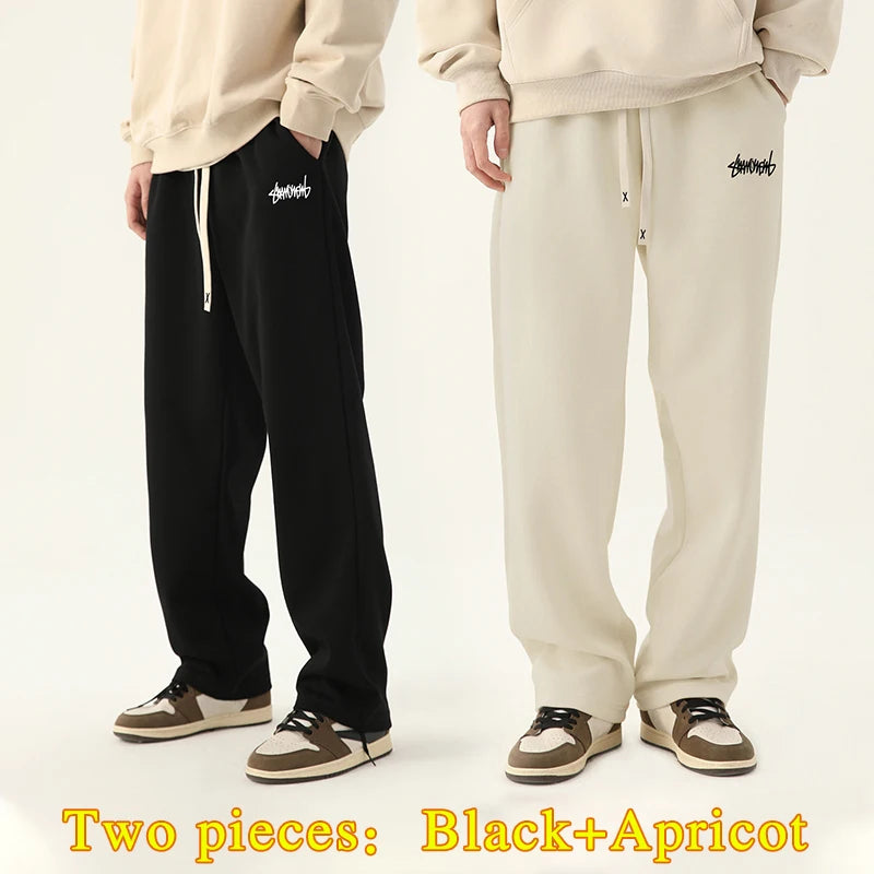 Men's Graphic Drawstring Waist Sweatpants, Regular Fit Casual Pocket Straight Leg Pants for Daily Wear, Men's Bottoms for Season