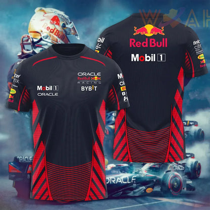 2025 New Red Bull Print Hot Selling Outdoor Running Sports T-shirt Men's Summer Racing Suit Red Bull Brand Cycling Training Suit.