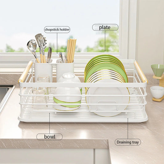 Countertop Kitchen Single-layer Plate Shelf Drain Bowl Rack Multi-functional Tableware Metal Storage Rack.