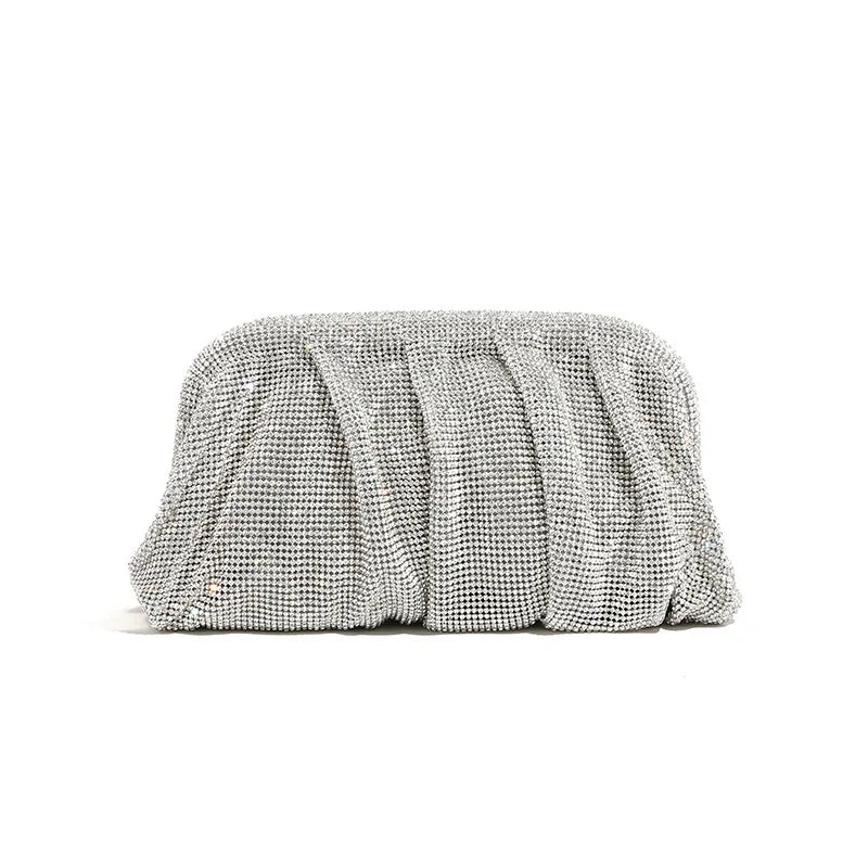 Premium Handmade Diamond-encrusted Clutch Bag Pleated Chain Rhinestone Cloud Clip Dinner Bag Single Shoulder Oblique Span Bolsos