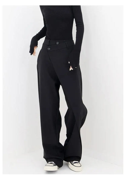 HOUZHOU Women Wide Suit Pants High Waist Gothic Japanese Style Baggy Black Trousers Irregular Straight Pants Casual Streetwear.