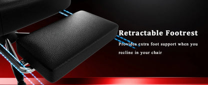 Ergonomischer Gaming-Stuhl, Taschenfederkissen und ausziehbare Fußstütze, hochwertiger, atmungsaktiver Computerstuhl aus PU-Leder für Erwachsene