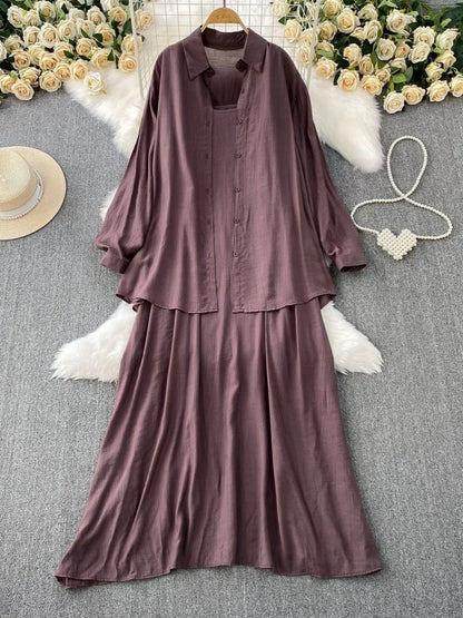 Muslim Women Shirt Dress Two Piece Set Solid Modest Suits Ramadan Musulman Ensemble Morocco Dubai Abayas Islam Outfits Jalabiya