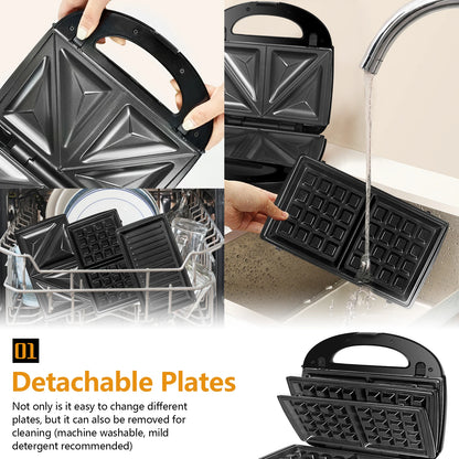 Multifunction 3-in-1, sandwich maker, waffle iron, contact grill dishwashers suitable & non-stick plates.