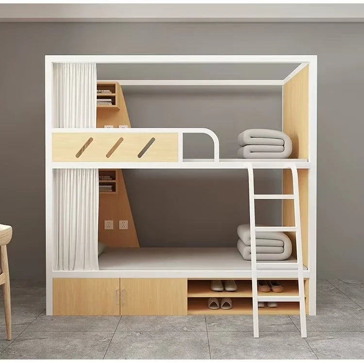 Obere und untere Etagenbetten, Schulwohnheim, Apartmentbett, Jugend, Hostel, Raumkapsel, All-Inclusive-Bett, Stahl, Holz, kombiniert, Mutter