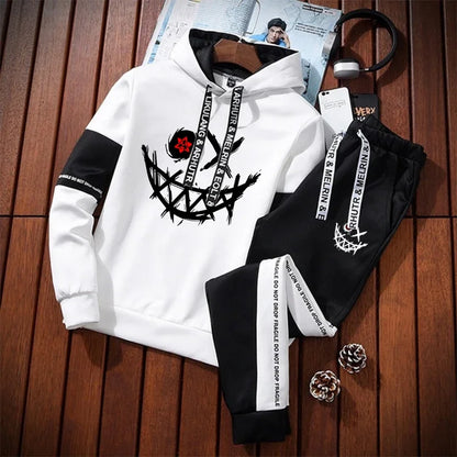 Evil Smile Printed Hoodie 2025 Trendy Mens Sweatshirt Jogger Set Winter Autumn Casual Sportswear Urban Streetwear Hooded Outfit.