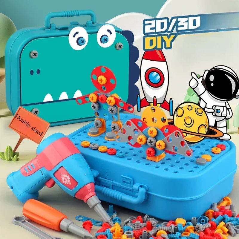 Children Toys Tool Set Electric Drill Screw Nut 3D Puzzle Toys Pretend Play Repair Tool Box Drilling Assembly Educational Toys.