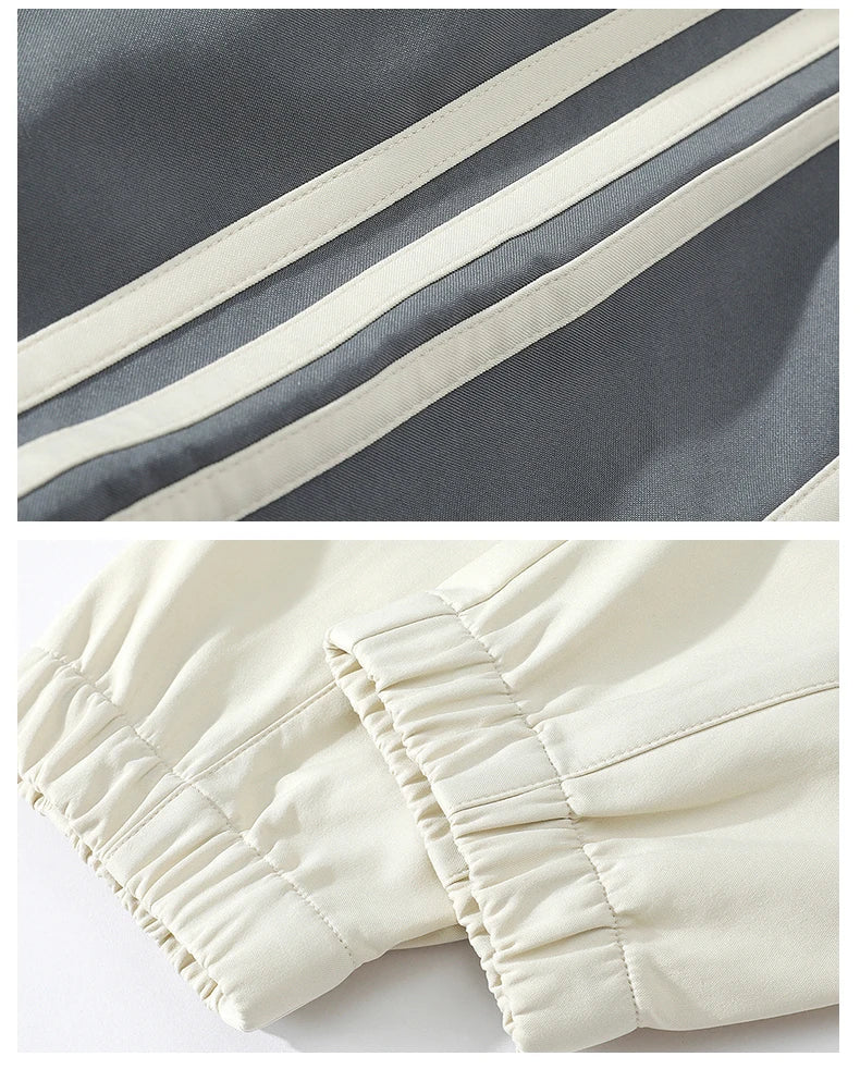 Sports suit men's  spring and autumn striped stand up collar jacket and pants paired with running and fitness two-piece set