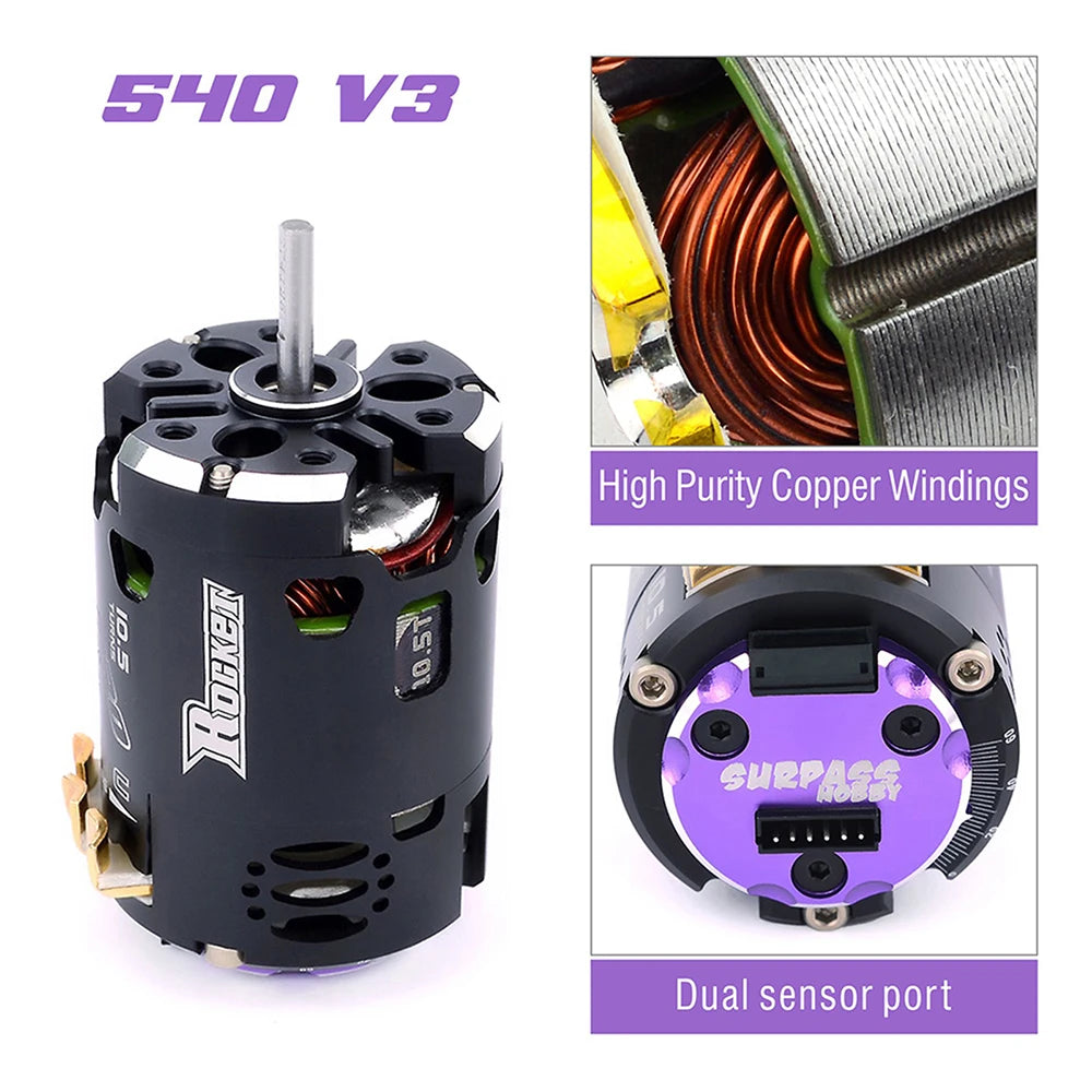 Surpass Hobby Rocket 540 V3 Brushless Motor 5.5T 6.5T 8.5T 10.5T 13.5T 21.5T For Modified Competition 1/10 1/12 F1 RC Drift Car.