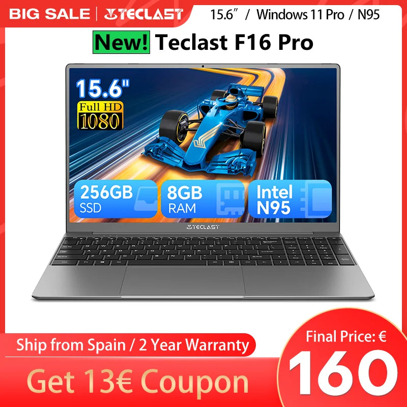 【New】Teclast F16Pro Laptop 15.6 Inch 1920X1080, 12Gb / 16Gb Ram, 256Gb / 512Gb Rom, Backlit Keyboard, for Intel N95, Mini-Hdmi.
