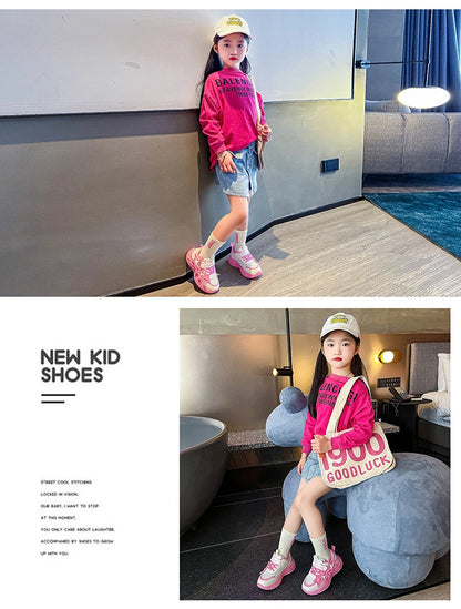 Children Casual Shoes for Girls Fashion Classic with Stars Girls Sports Running Sneakers Breathable PU + Rubber Anti-skid Soft