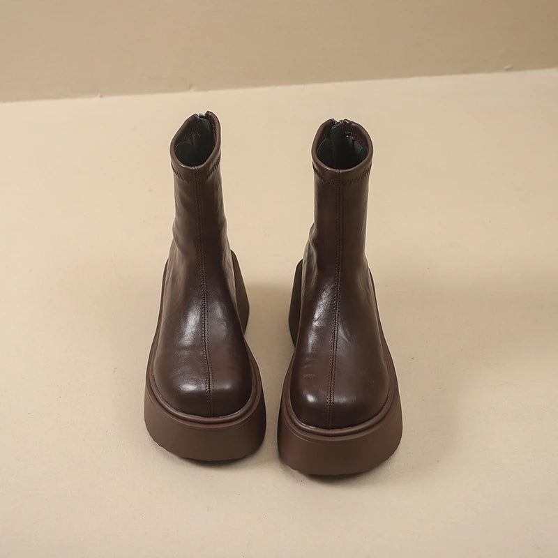 Autumn Winter Chunky Heel Women Short Boots Vintage Round Toe Platform Shoes Ladies Short Plush Gothic Ankle Booties