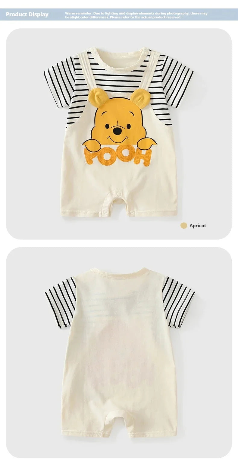 Sommer Baby Overall Cartoon Winnie the Pooh Bequeme Strampler für 0-2 Jahre alte Jungen Mädchen Streifen Kurzarm Bodys.