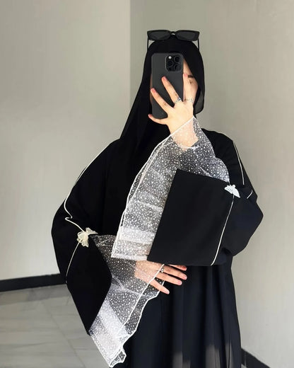 Summer Black Abaya for Muslim Women Elegant Dubai Modest Dress with Lace Sleeves Islamic Vacation Outfit 2025 Turkey Kaftan Robe.