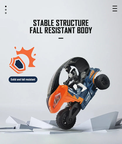 Electric RC Motorcycle Car Spray RC Stunt Toys Remote Control Drift Stunt Three Wheel Motorcycle with LED Lights for Kids Gifts.