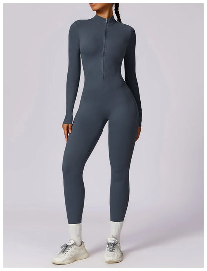 Zipper Sensation Long Sleeve Yoga Suit High Intensity Fitness Sports Bodysuit Tight Fit Clothing 8306 One Piece Suit