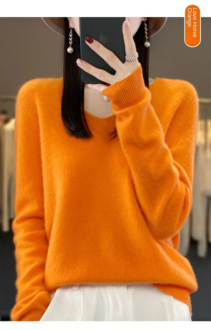 2024 100% Merino Reine Wolle V-ausschnitt Herbst Und Winter Pullover Pullover Neue Kaschmir Pullover frauen Beiläufige Gestrickte Top DMR201.