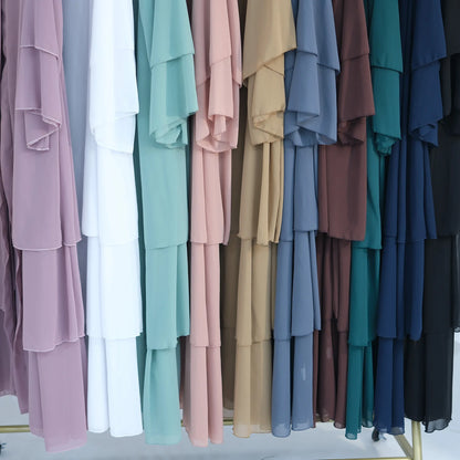 Eid Muslim Abaya for Women Chiffon 3 Layers Cake Party Cardigan Robe Jalabiya Dresses Ramadan Morocco Abayas Kaftan Vestidos