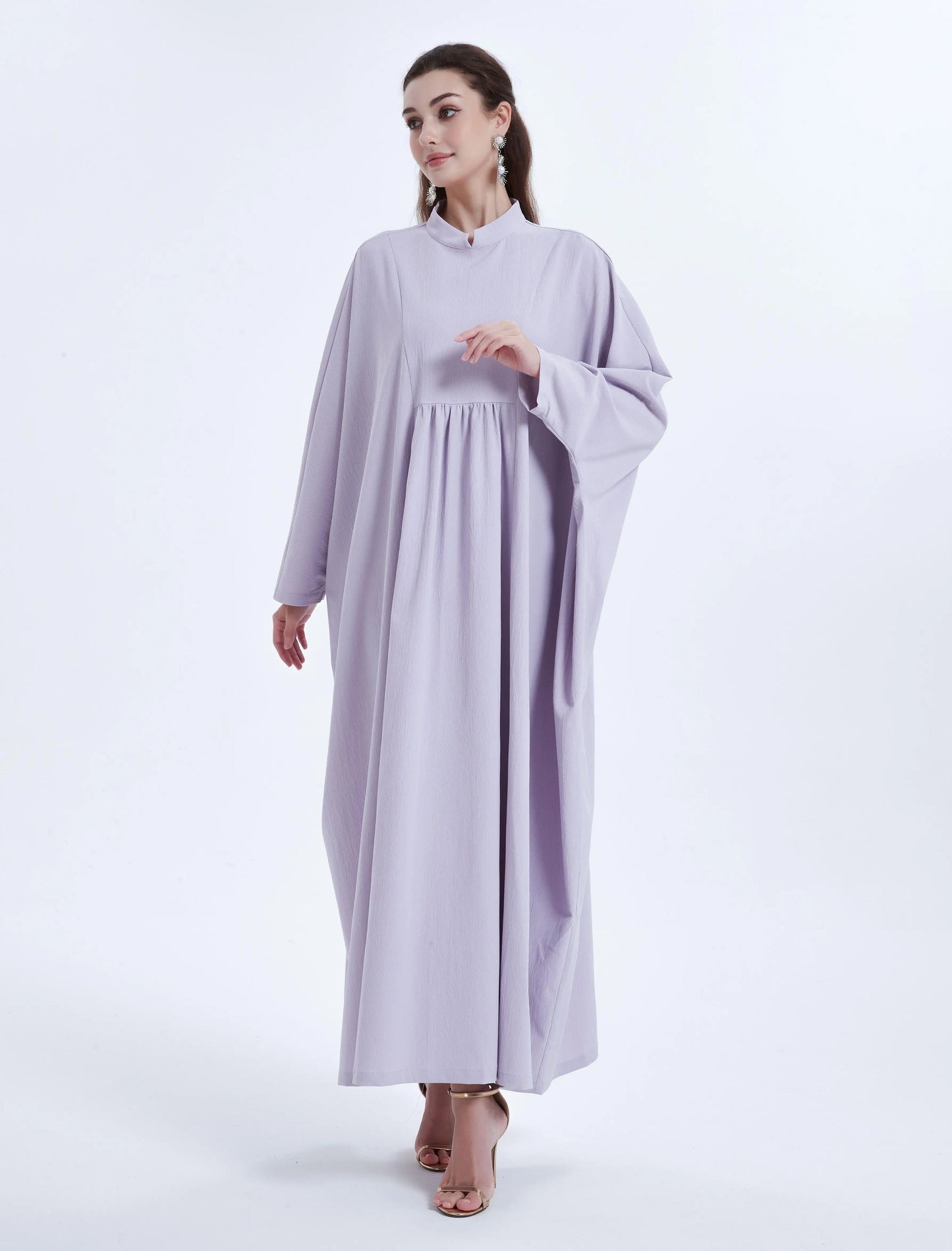 Ramadan kebaya Middle Eastern Muslim women's dress solid color pleated bat sleeve loose dress Abaya.