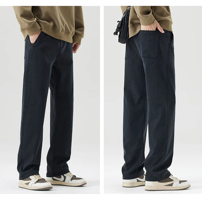 Men's Loose Straight Lyocell Wide Leg Trousers 2025 Autumn Winter Drape Comfortable Versatile Casual Pants Plus Size 5XL