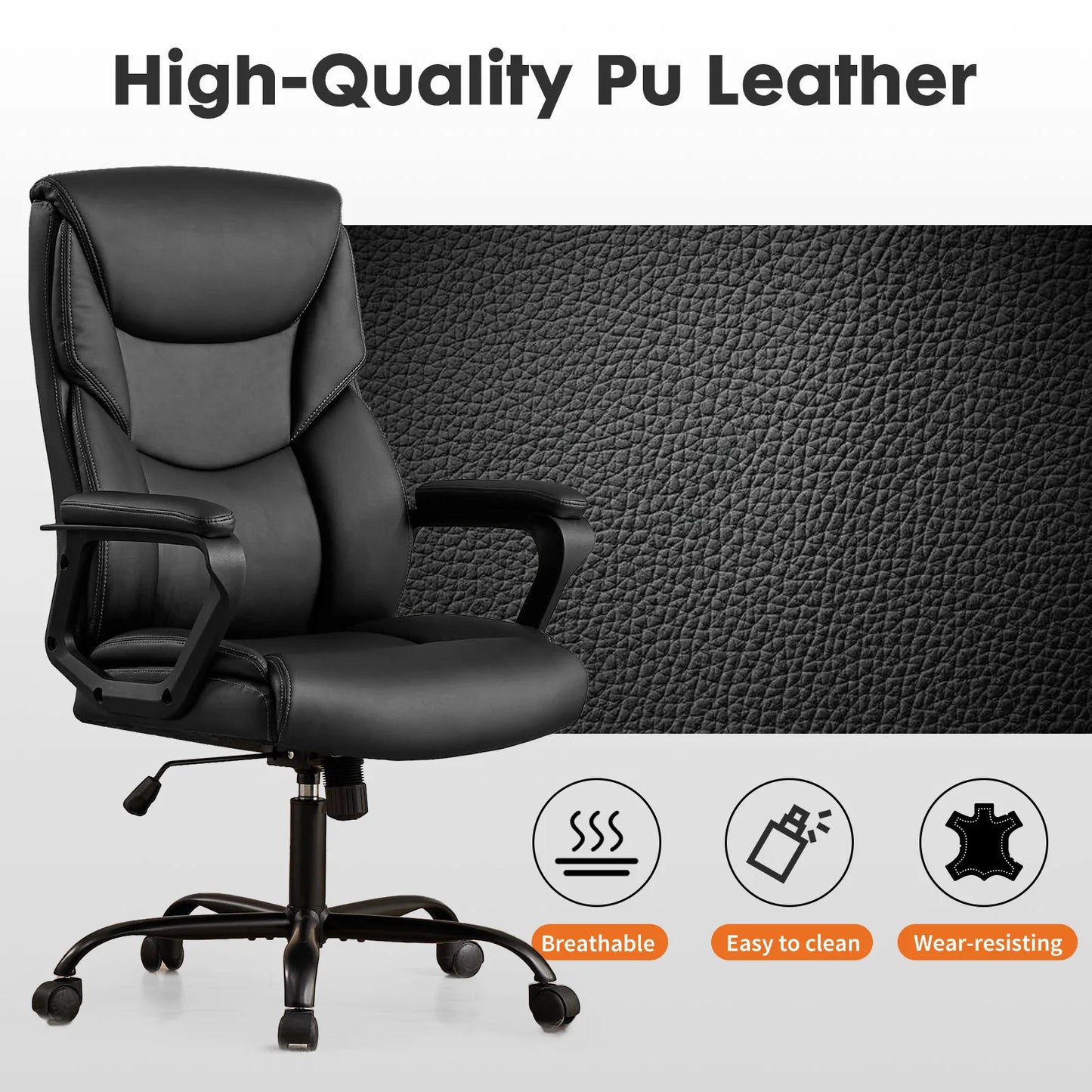 JHK Ergonomischer PU-Leder gepolsterter Armlehnen-Wohnzimmer-Schaukel-Gaming-Stuhl, drehbares Rad mit Lordosenstütze, Gaming-Stühle