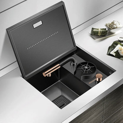 Nanometer Hidden Bar Island kitchen Sink 304 Stainless Steel Flip Cover Hidden Handmade Small Size kitchen Sinks With Cup Rinser