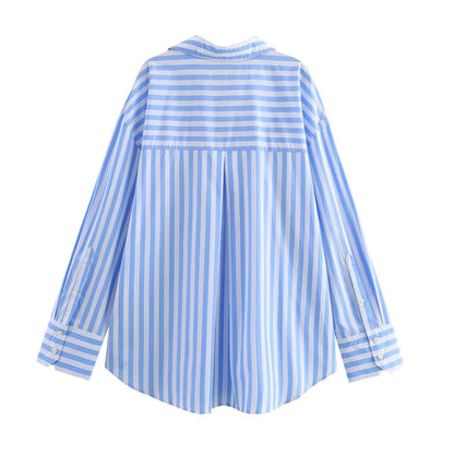 women's striped loose shirt with collar decoration for spring and summer new casual women's clothing.