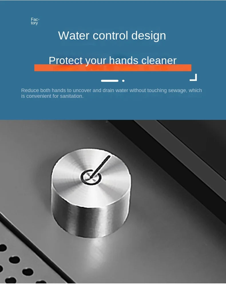 Multifunctional Nano Stainless Steel Kitchen Sink with Cover Plate, Thickened Single Basin Island Table Sink 88*51*22CM