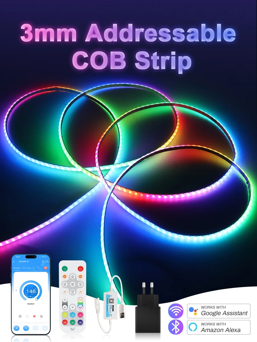 3mm 5mm 5V WS2812B Addressable COB LED Strip Individually IC RGB Flexible LED Strip High Density Dream Color LED Tape.