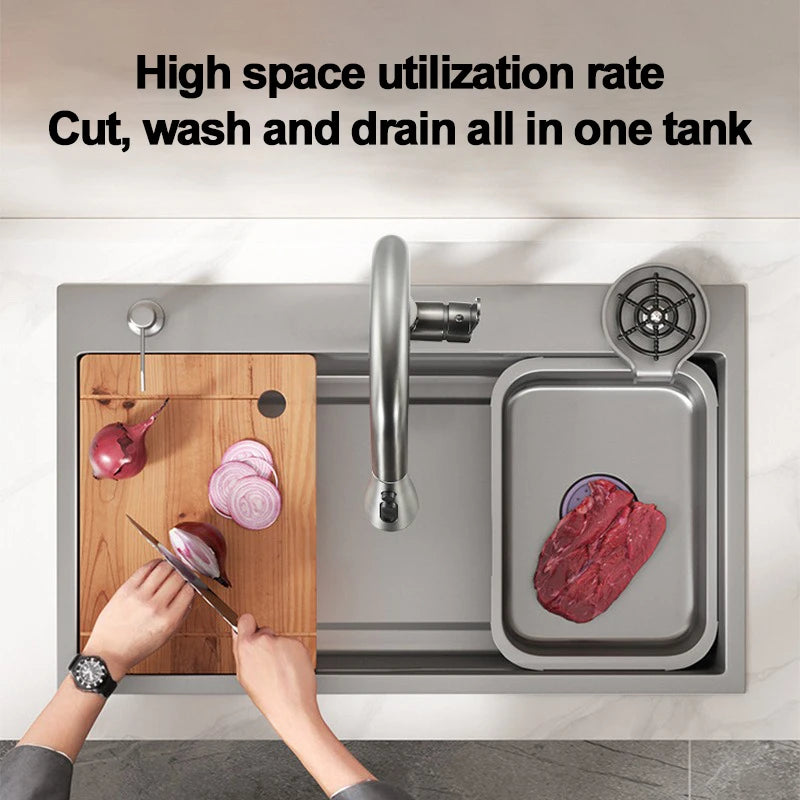 Thickening 304 stainless steel nano-coated Kitchen Sink Large-Capacity Single Sink Wear-Resistant Grey tank