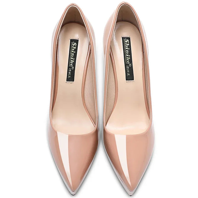 Women Pumps Brand 10CM 12CM Thin High Heels Black PU Slip On Pointed Toe Dress Office Career Party Wedding Waterproof Lady shoes.