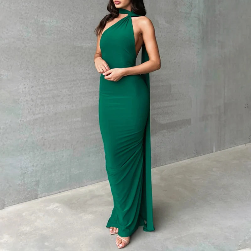 Neon Y2K Kleidung eine Schulter ärmellose rücken freie geraffte figur betonte Maxi kleider für Frauen Club Geburtstags feier Abend Abschluss ball