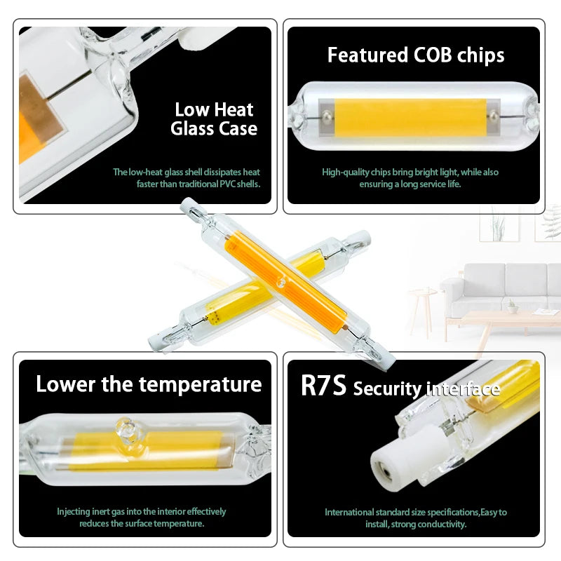 High Power 5W 10W 20W LED R7s COB Glass Tube 118mm J118 78mm J78 Cob Light Bulb AC 110V 220V 240V Lampadas Replace Halogen Lamp.