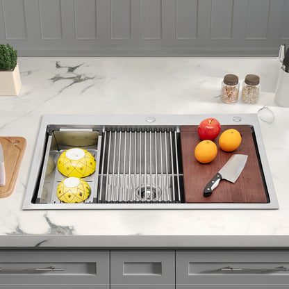 Stahlspüle, 304 Edelstahl, multifunktionale Küchenspüle, Drop-In-Spüle, 33 Zoll Drop-in-Küchenspüle, Workstation, Edelstahlspüle