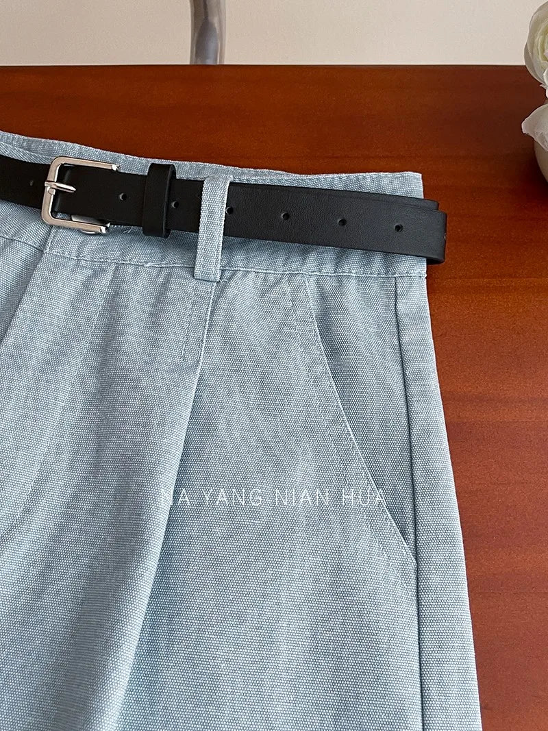 Beiyingni Korean Women High Waist Shorts With Belt Elegant Cotton Linen Casual Slim Female Shorts White Street Short Cargo Pants.