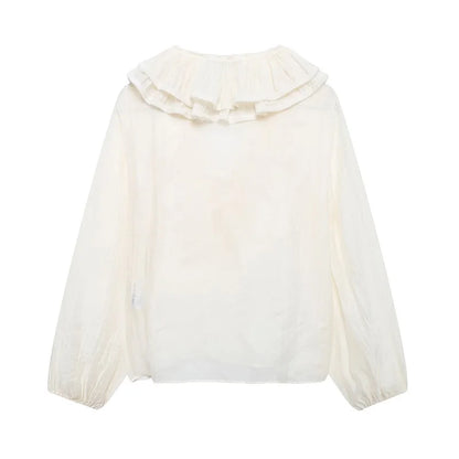 MUJER 2025 Ruffle Blouses for Women Semi Sheer Casual Blouse Woman Pleated Summer Shirts and Blouses Women Long Sleeve Women Top.