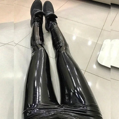 Women Sexy Pu Leather Leggings Big Size Bright Leggings Outdoor Walking Jogging High Waist Butt Liftting Casual Yoga Pants.
