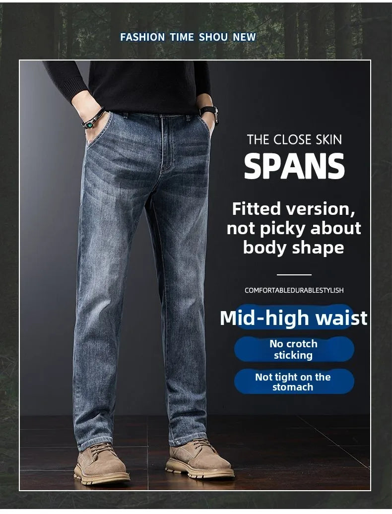 Autumn Winter Men's Fashion Casual Stretch Straight-leg  Jeans Men Streetwear Denim Jogger Pants Men Baggy Harem Jean Trousers.