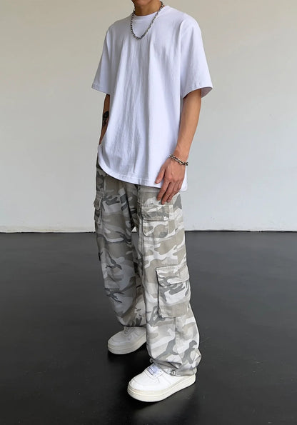 Vintage Amerikanischen Stil Camouflage Hosen männer Lose Gerade Bein Cargo Hosen Casual Hosen Hip Hop Streetwear Waschen.