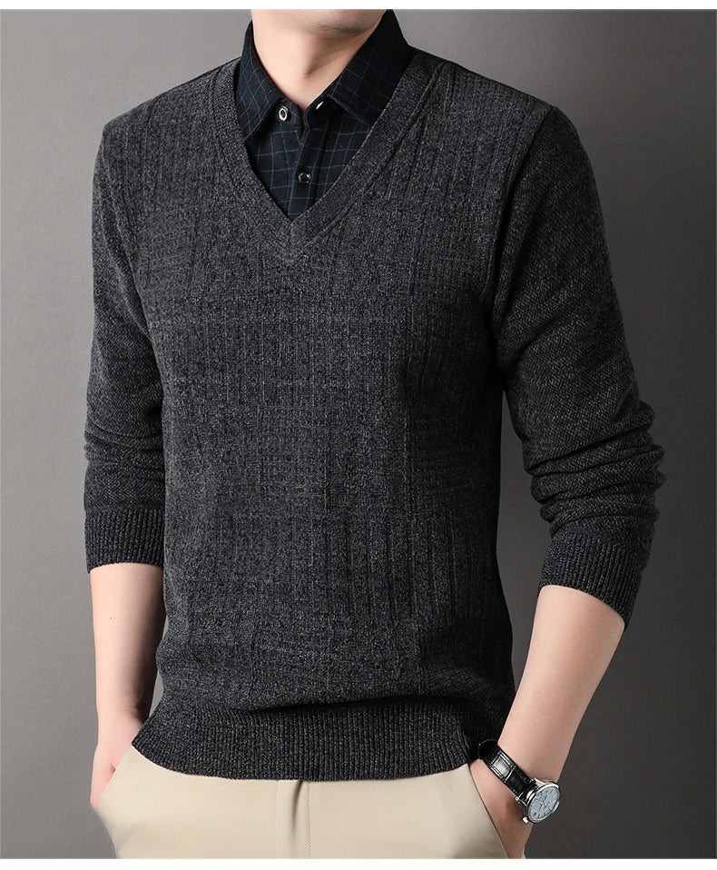 Winter Men Fleece Sweater Thickened Pullover Shirt Collar Sweaters Velvet Clothing Autumn Winter Jumpers Fashion Knitwear.