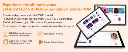XGODY Newest P60 PRO Tablet Android 15 24GB(8+16)+256GB Octa core Dual SIM 4G LTE Free Keyboard Case/Charger 10.1 inch 8000mah.