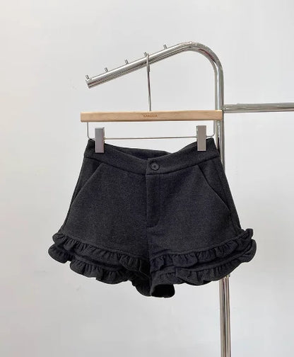 Autumn Winter New Woven Tweed Fungus Edge Buckle Shorts Femininity Versatile High Waist Pure Desire Wind Boots Short Pants.