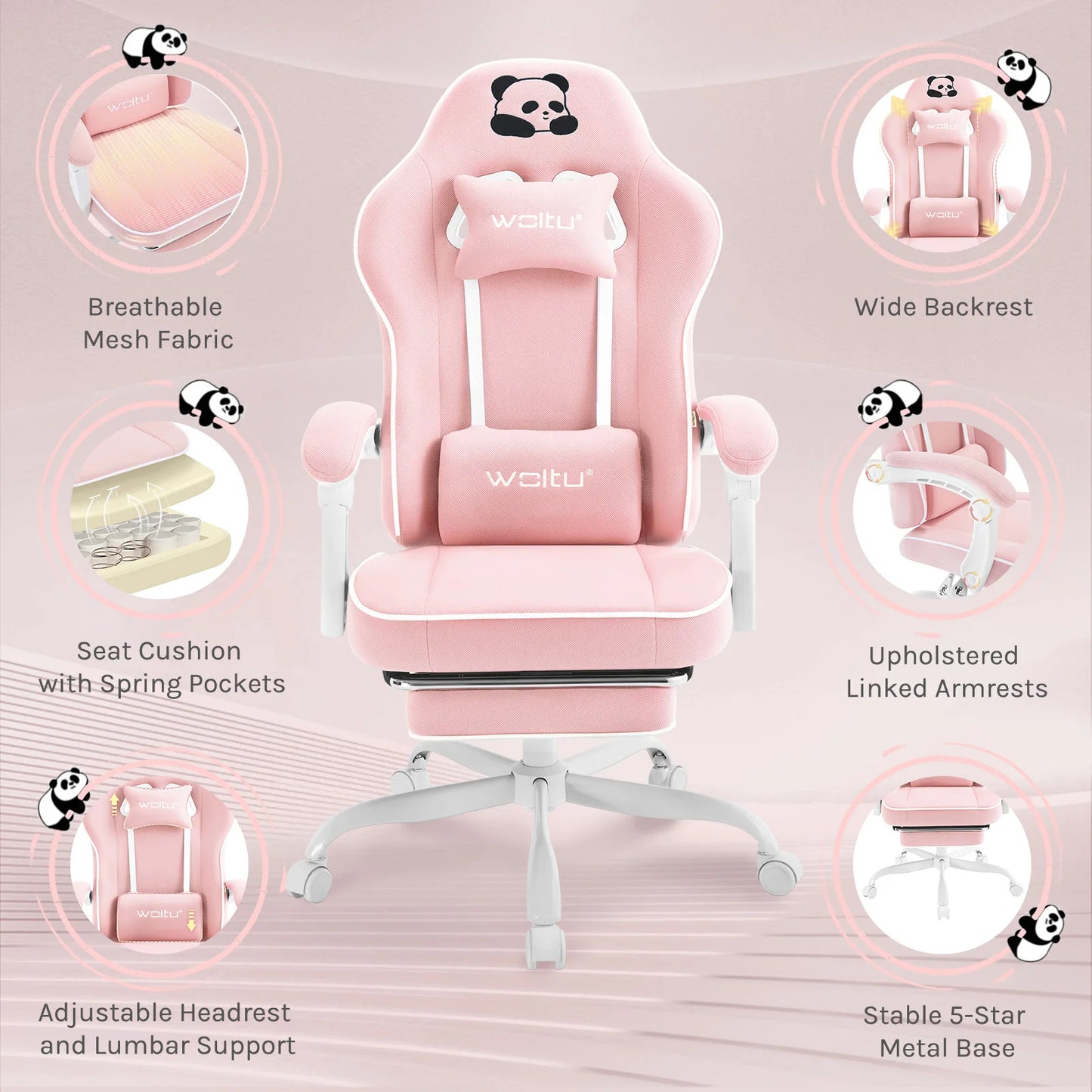 WOLTU Ergonomischer Gaming-Stuhl, Bürostuhl mit hoher Rückenlehne, Drehsessel mit Fußstütze und höhenverstellbarem Computerstuhl für die Lendenwirbelsäule